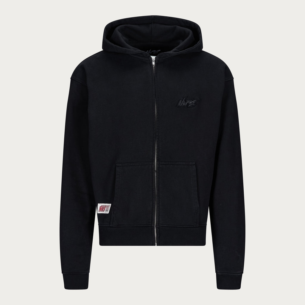 BLACK BASIC ZIP HOODIE