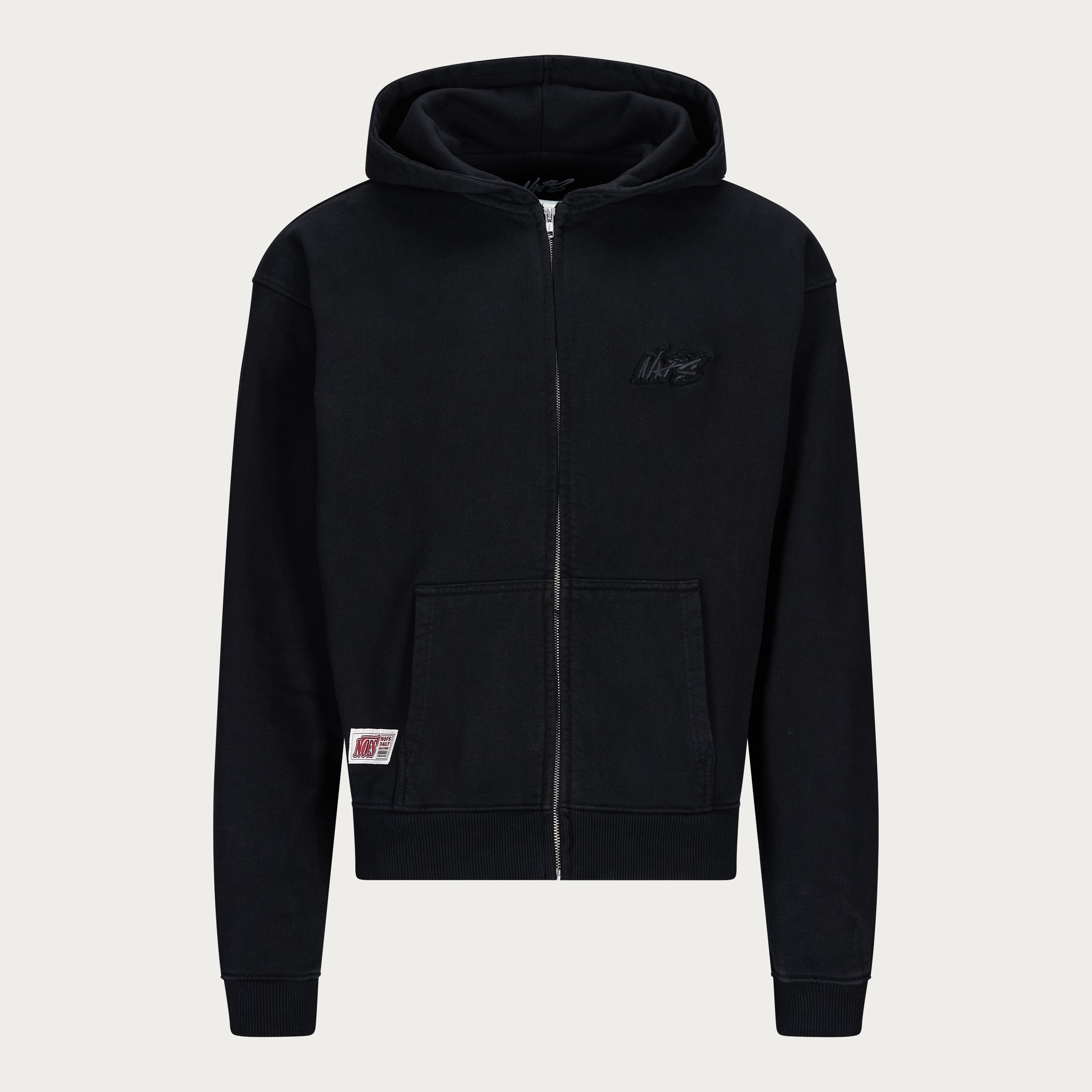 BLACK BASIC ZIP HOODIE