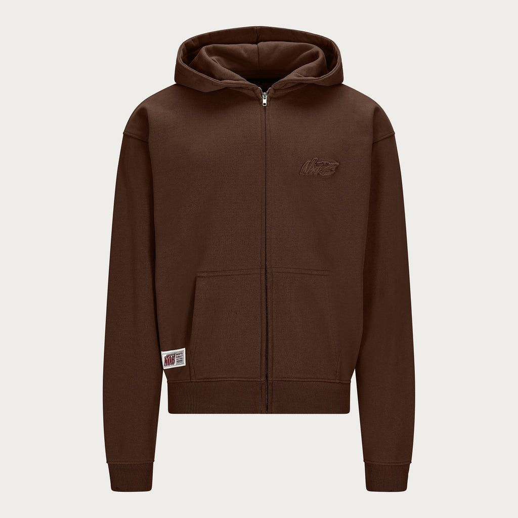 BROWN BASIC ZIP HOODIE