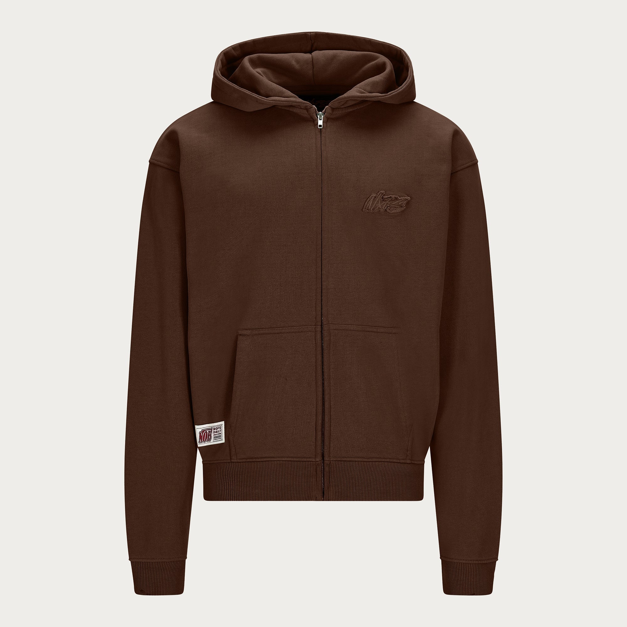 BROWN BASIC ZIP HOODIE