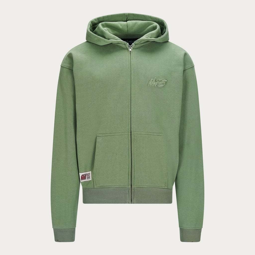 OLIVE BASIC ZIP HOODIE