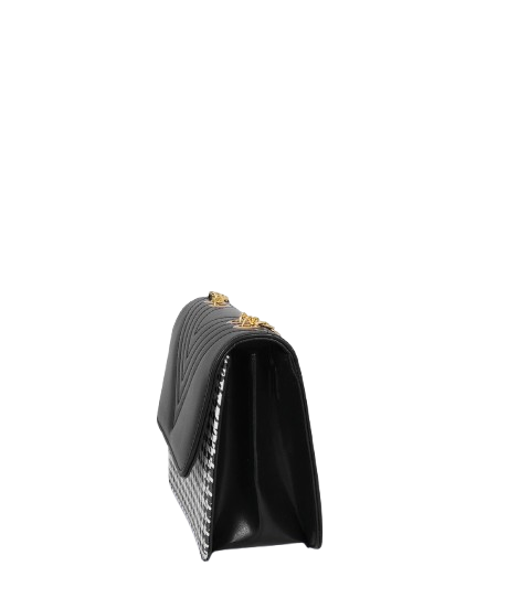 Cross-body bag with black houndstooth chain