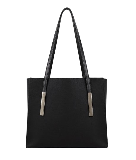 Long-handled black suede shoulder bag with zipper