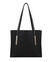 Long-handled black suede shoulder bag with zipper