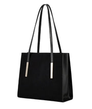 Long-handled black suede shoulder bag with zipper