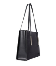 Long-handled black suede shoulder bag with zipper