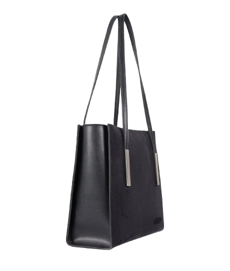 Long-handled black suede shoulder bag with zipper