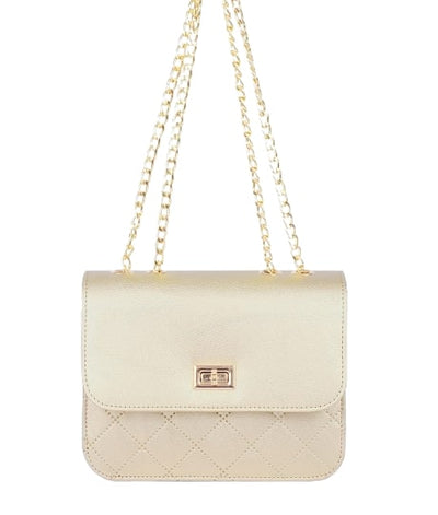 Cross-body golden quilted chain bag