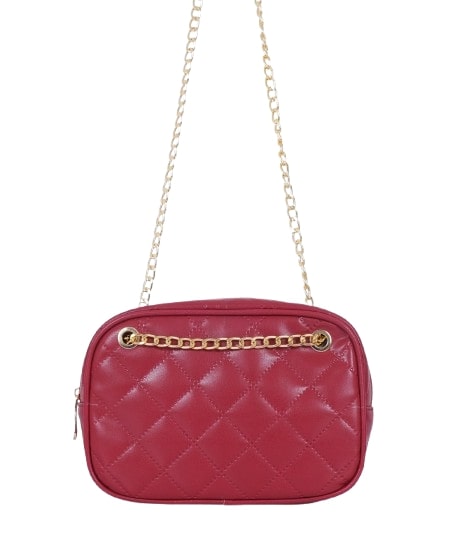 Quilted rectangle cross-body bag in maroon
