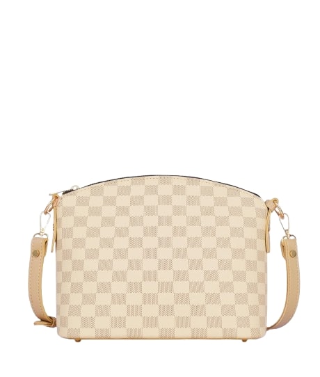 Off-white cross-body bag with a checkered dome